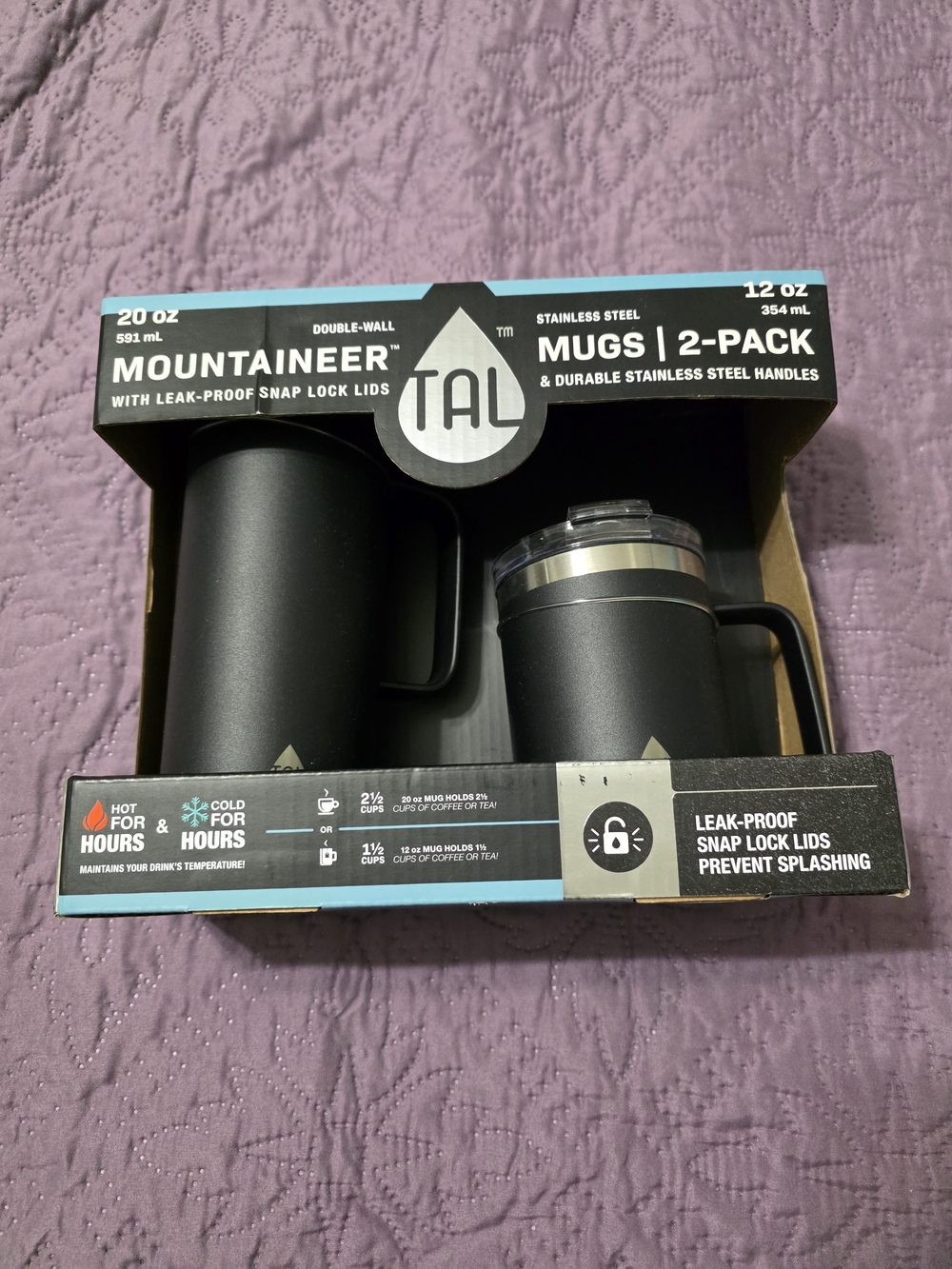 Mountaineer TAL 2-Pack Black Stainless Steel Mugs with Handles